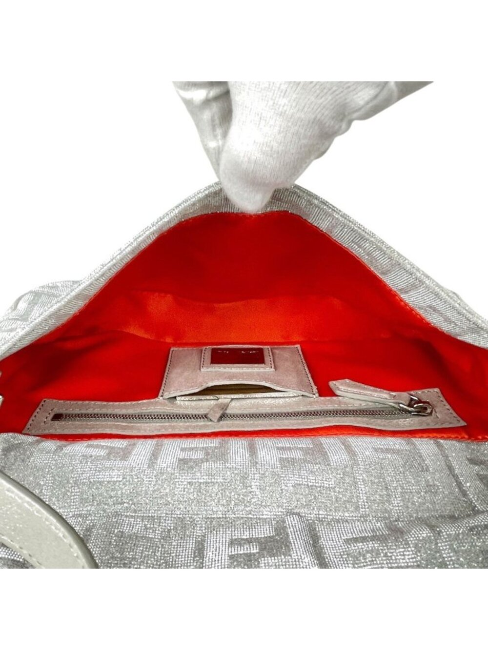 Fendi Zucca Pattern Mamma Bucket Lame Shoulder Bag Fabric Silver - Picture 10 of 11